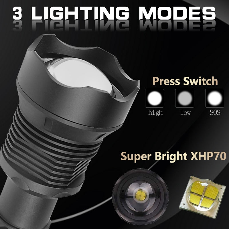 LED Rechargeable Tactical Flashlight 90000 High Lumens