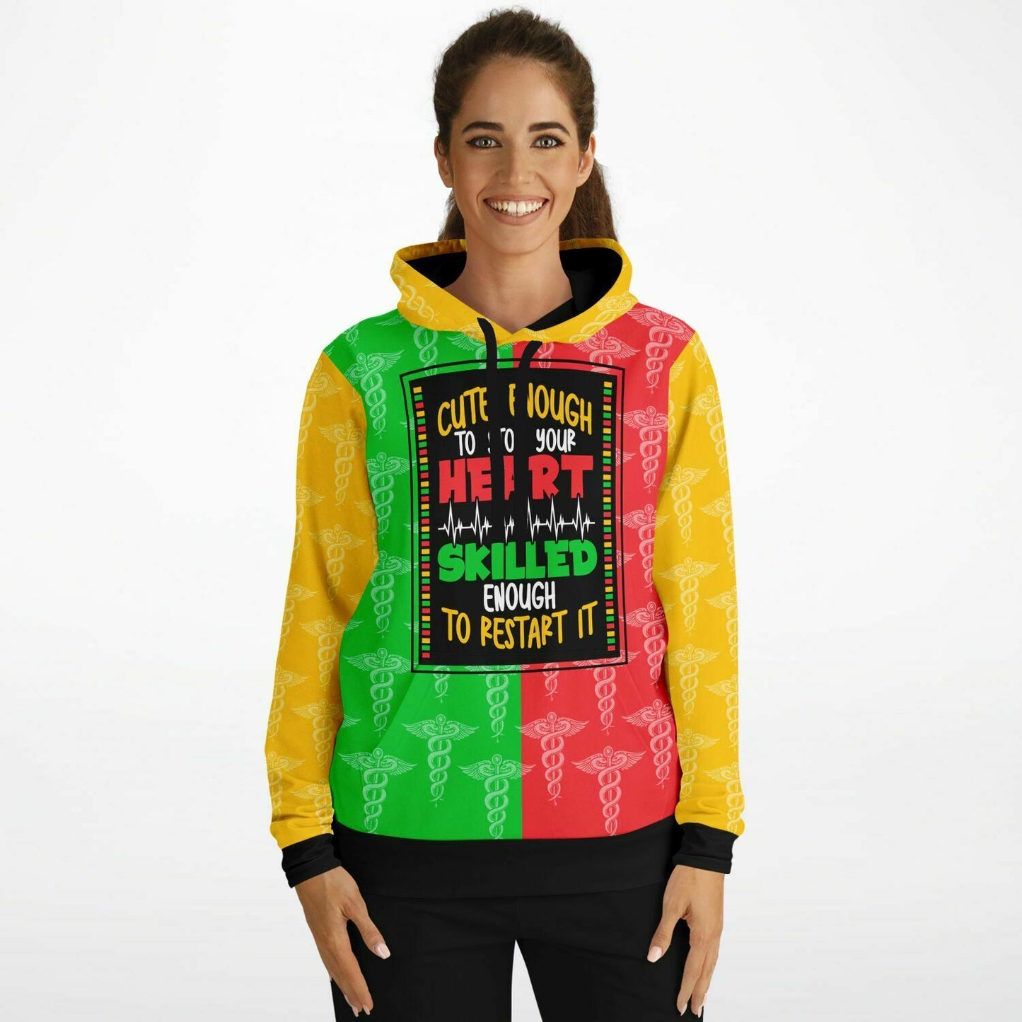 Cute Enough to Stop Your Heart, Skilled Enough To Restart It All Over Print Hoodie.