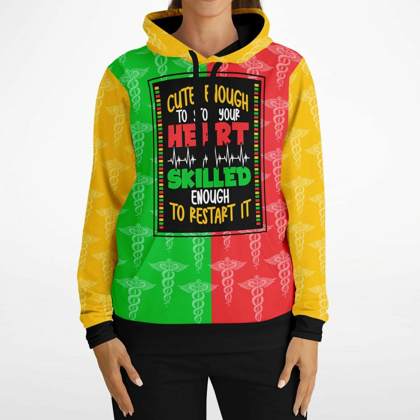 Cute Enough to Stop Your Heart, Skilled Enough To Restart It All Over Print Hoodie.