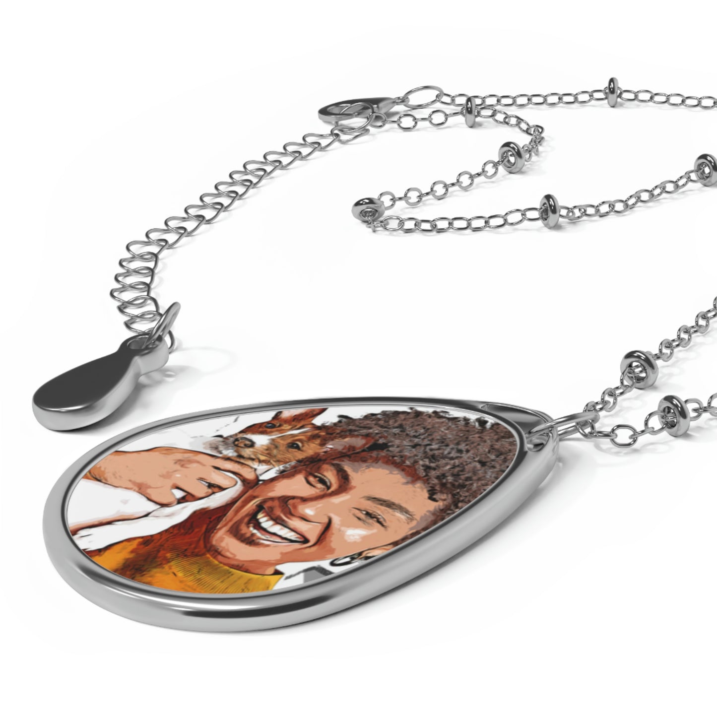 Colored Sketch Photo of You and Your Pet Oval Necklace