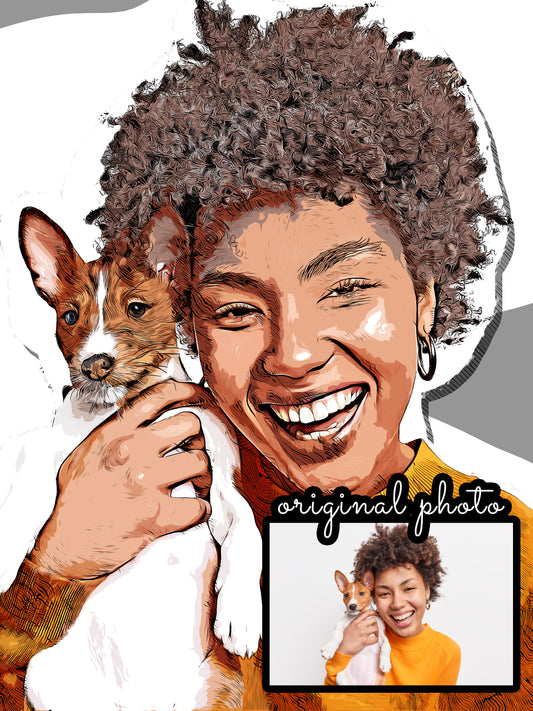 Colored Sketch Photo of You and Your Pet Oval Necklace